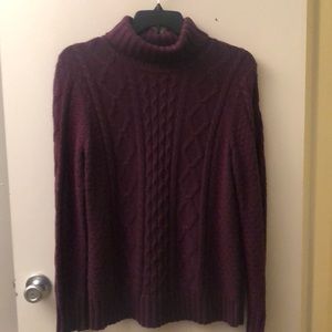 L.L. Bean Cable Knit Turtleneck Sweater Purple XL